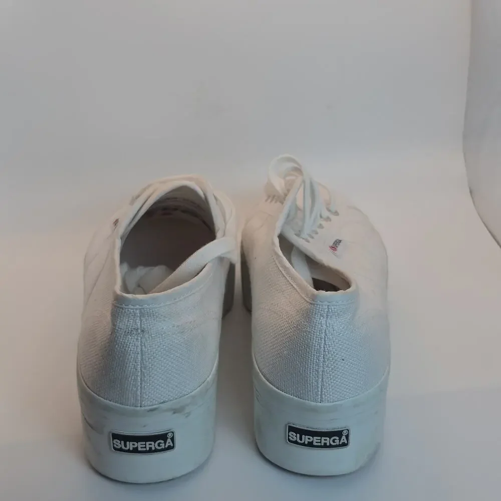 Superga Women's 2790 Platform Sneakers White Canvas Size 8.5 New w/ Defects